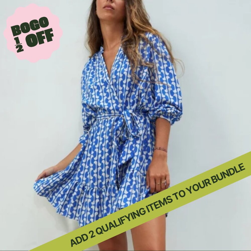 Zara Paula Blue print Puff Sleeve Mini Dress Feminine Flowy NWOT